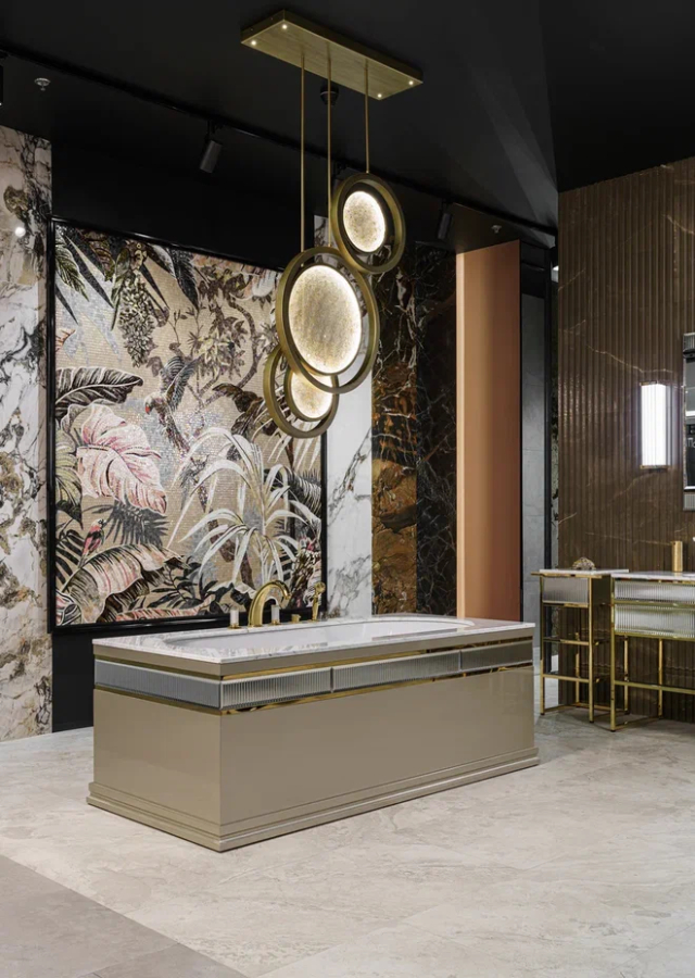 Oasis Bathroom Collection Academy консоль L1100хP530хH840 мм, для раковины, с 1 ящиком, 1 полкой, с декором Specchio Ribbed, отделка золото+столешница, ванна - изображение 13
