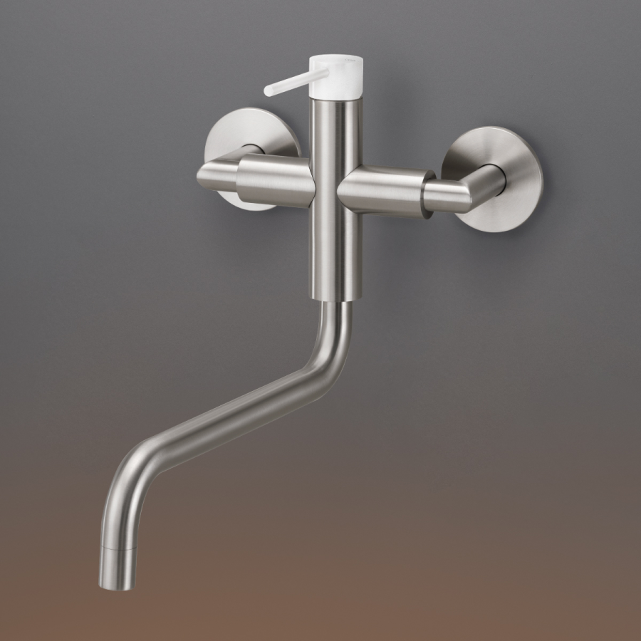 Смеситель для раковины Cea Design Gastone, настенный, на 2 отверстия, поворотный излив, внешняя часть, цвет сатинированная сталь - изображение 1