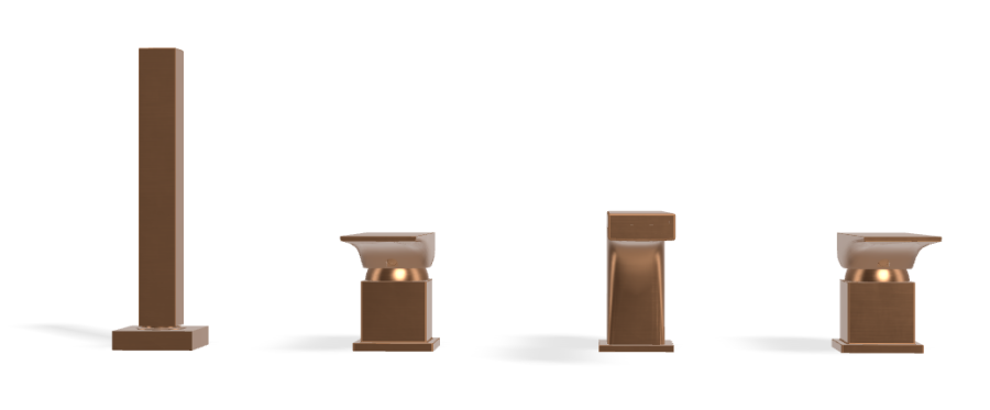 Смеситель для ванны Carlo Frattini Zeta, на борт, на 4 отверстия, двухрычажный, с изливом, вытяжным ручным душем, цвет брашированная бронза - изображение 1