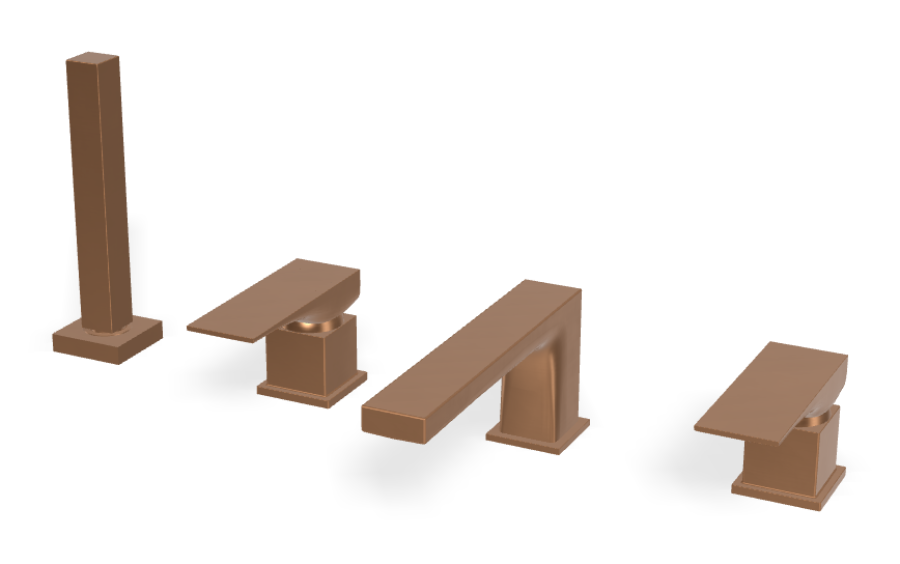 Смеситель для ванны Carlo Frattini Zeta, на борт, на 4 отверстия, двухрычажный, с изливом, вытяжным ручным душем, цвет брашированная бронза