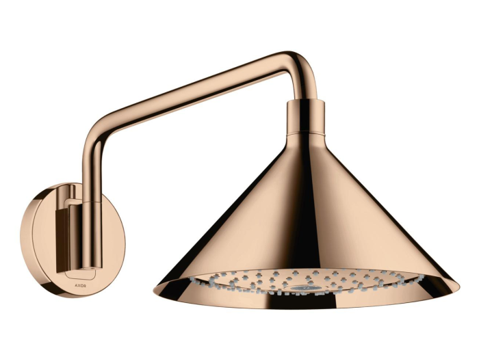 На изображении товар Верхний душ AXOR Shower 240 2jet, настенный с держателем, цвет золото красное полированное от официального представителя в Москве