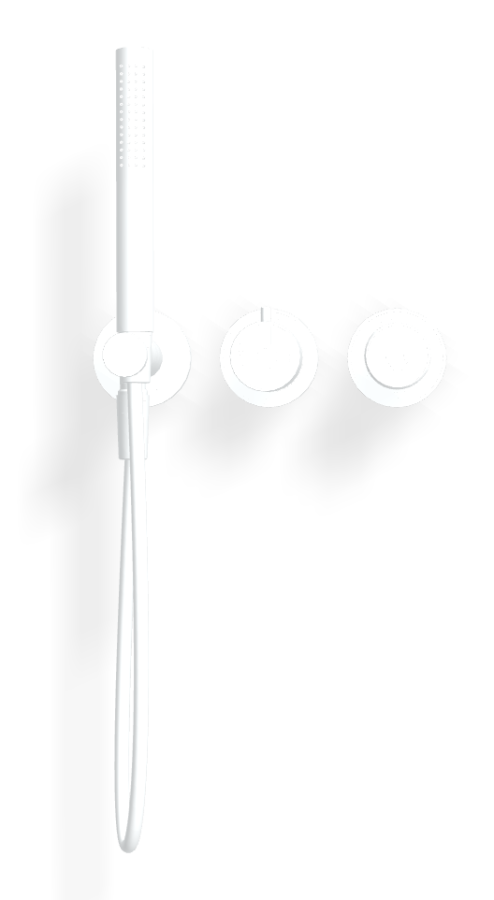 Смеситель для душа Carlo Frattini Spillo Tech, ручка X Collection, на 2 потребителя, с ручным душем, гибким шлангом хромалюкс 1500 мм, внешняя часть, цвет белый матовый - изображение 1