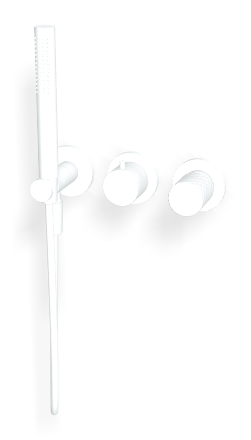 Смеситель для душа Carlo Frattini Spillo Tech, ручка X Collection, на 2 потребителя, с ручным душем, гибким шлангом хромалюкс 1500 мм, внешняя часть, цвет белый матовый