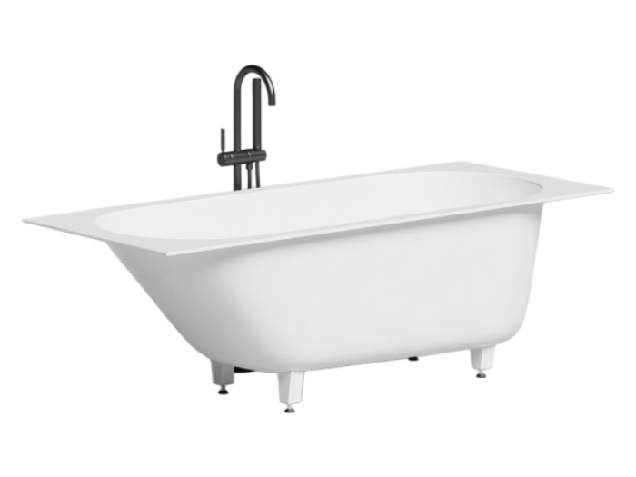 На изображении товар Ванна Salini Ornella Kit  1700х700х600 мм, встраиваемая, S-Stone, регулируемые ножки, донный клапан "Up&Down" белый, сифон, интегрированный слив-перели от официального представителя в Москве