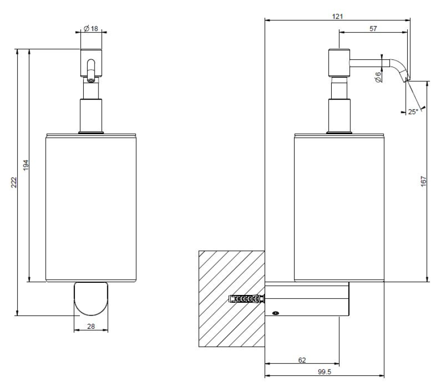 Дозатор для жидкого мыла Gessi Rilievo, настенный, колба из композитного материала, Н-222 мм, цвет Brushed Brass PVD - изображение 1
