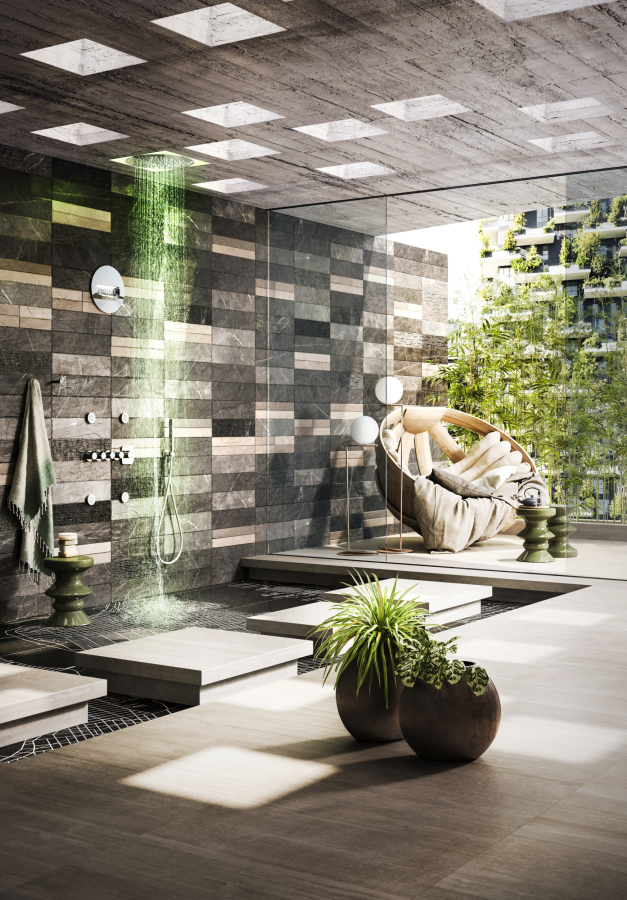 Накладная панель Gessi Afilo, хромотерапия, функция тропический дождь, внешняя часть, Ø350 мм, цвет brushed brass PVD - изображение 4