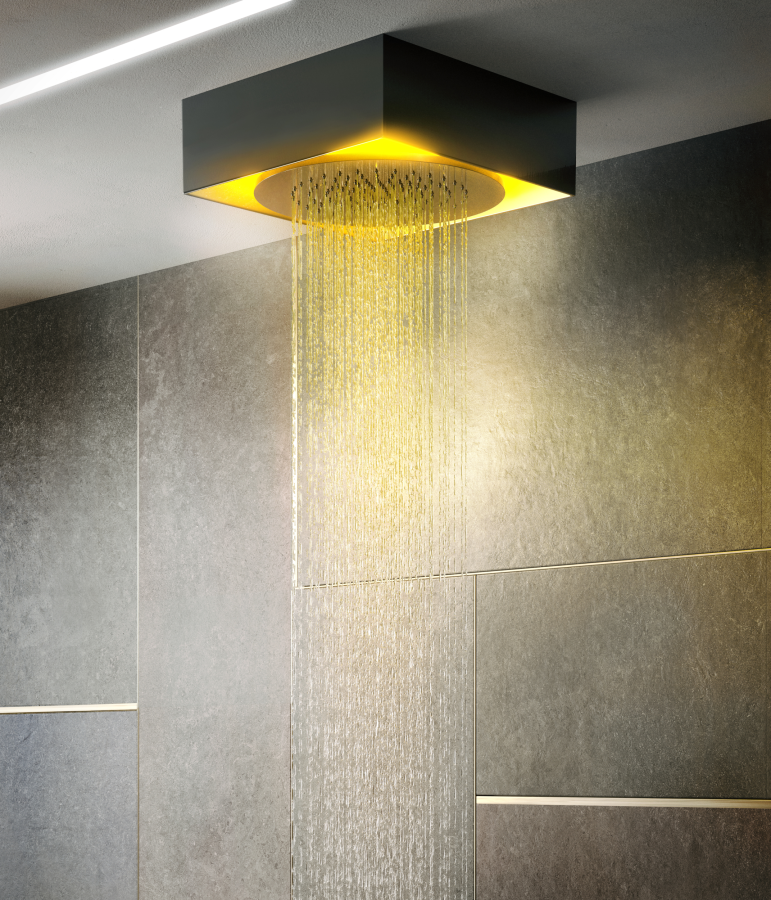 Накладная панель Gessi Afilo, хромотерапия, функция тропический дождь, внешняя часть, Ø350 мм, цвет brushed brass PVD - изображение 6