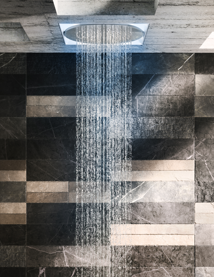 Накладная панель Gessi Afilo, хромотерапия, функция тропический дождь, внешняя часть, Ø350 мм, цвет brushed brass PVD - изображение 5