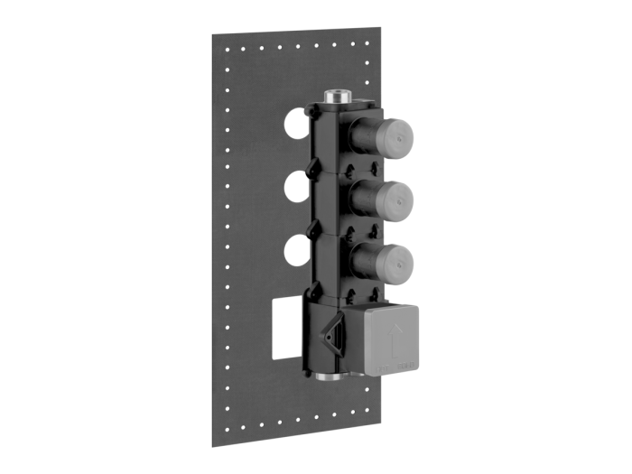 На изображении товар Cкрытая часть Gessi для встраиваемого термостатического смесителя с 3 независимыми выходами, цвет хром от официального представителя в Москве