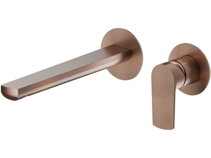 На изображении товар Смеситель для раковины Newform Ionika, настенный, на 2 отверстия, без донного клапана, внешняя часть, цвет PVD Br. Copper Bronze от официального представителя в Москве