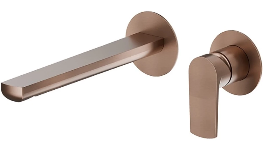 Смеситель для раковины Newform Ionika, настенный, на 2 отверстия, без донного клапана, внешняя часть, цвет PVD Br. Copper Bronze