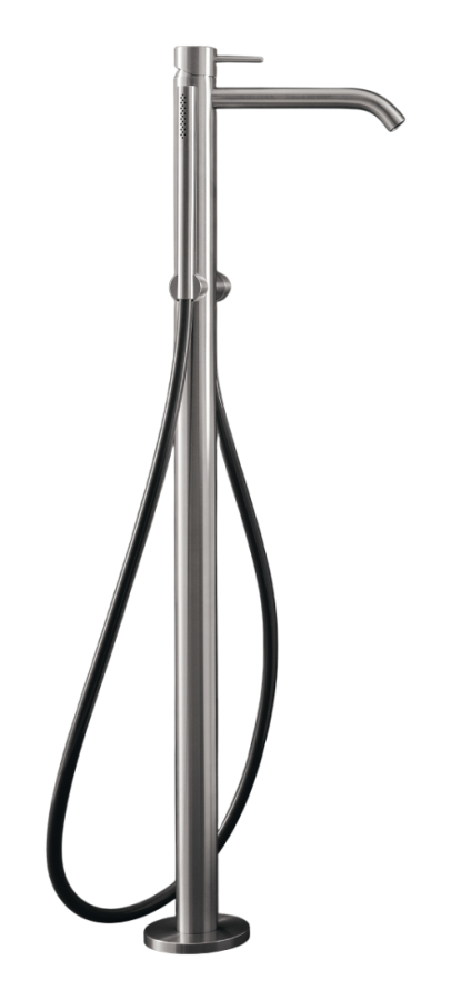 Смеситель для ванны CeaDesign Milo360, напольный, с ручным душем с шлангом в цвете сталь, внешняя часть, сталь, цвет сатинированная сталь