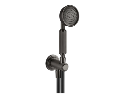 На изображении товар Ручной душ Gessi Venti20, с шланговым подсоединением, держателем, шлангом, цвет Black Metal Brushed PVD от официального представителя в Москве