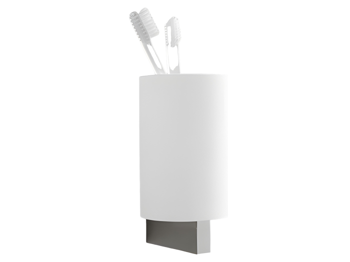 На изображении товар Стакан для зубных щёток Antonio Lupi Play, с настенным держателем, цвет белый/полированная нержавеющая сталь от официального представителя в Москве