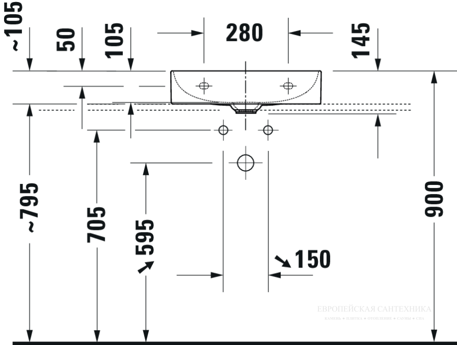 Раковина Duravit DuraSquare компакт для мебели, 500x400 мм, без перелива, без отверстий под смеситель, цвет белый - изображение 7