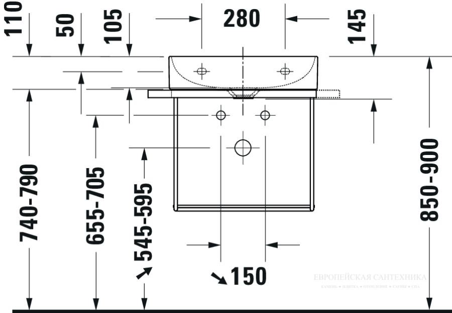 Раковина Duravit DuraSquare компакт для мебели, 500x400 мм, без перелива, без отверстий под смеситель, цвет белый - изображение 11