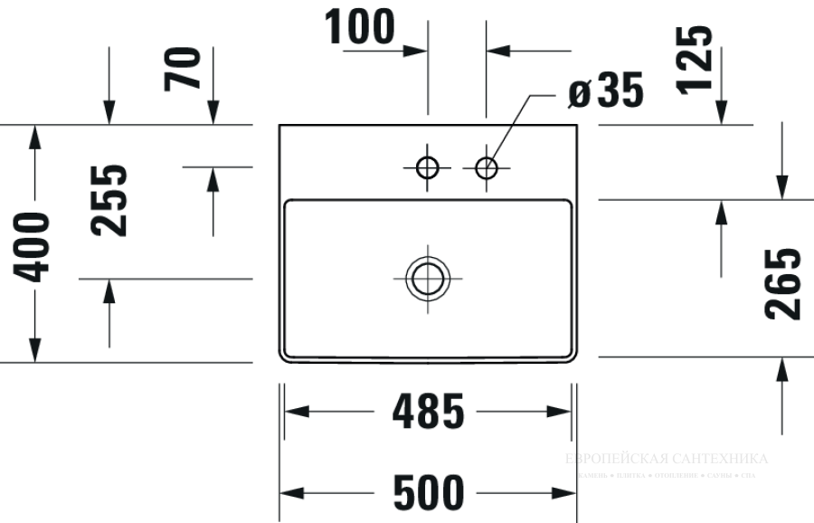 Раковина Duravit DuraSquare компакт для мебели, 500x400 мм, без перелива, без отверстий под смеситель, цвет белый - изображение 8