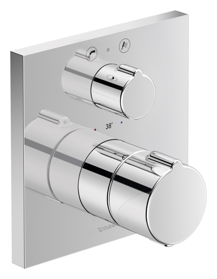 Термостатический смеситель для ванны/душа Duravit C.1 однорычажный, квадратная накладка, внешняя часть, цвет хром