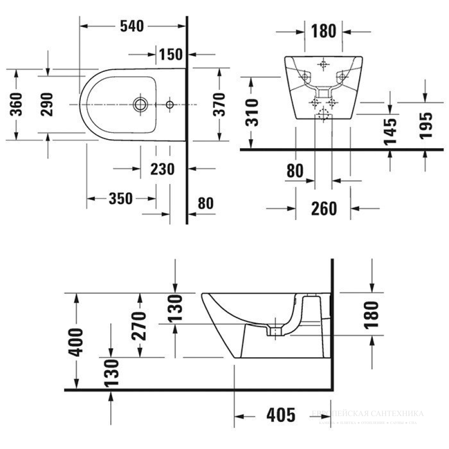 Биде подвесное Duravit D-Neo, 370 x 540 мм, цвет белый с WonderGliss - изображение 5