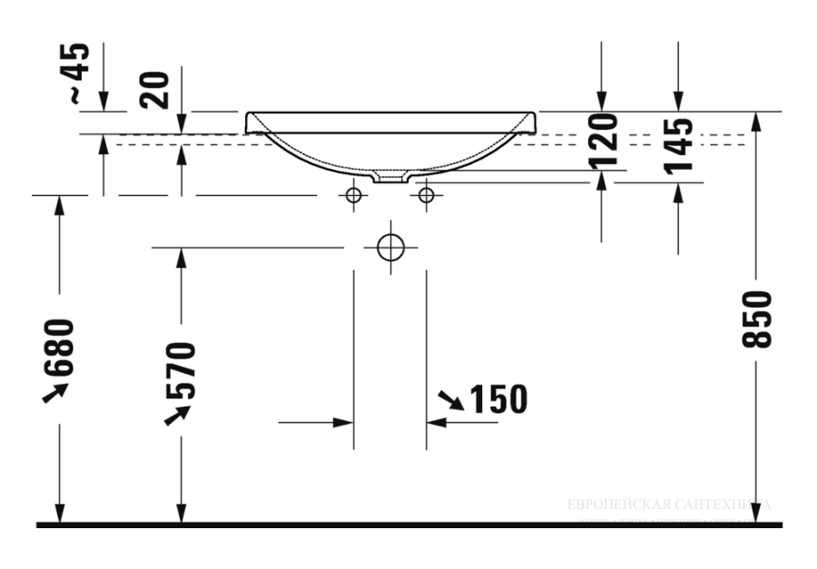 Раковина Duravit D-Neo встраиваемая сверху, 600x435 мм, без перелива, цвет белый с покрытием WonderGliss - изображение 7