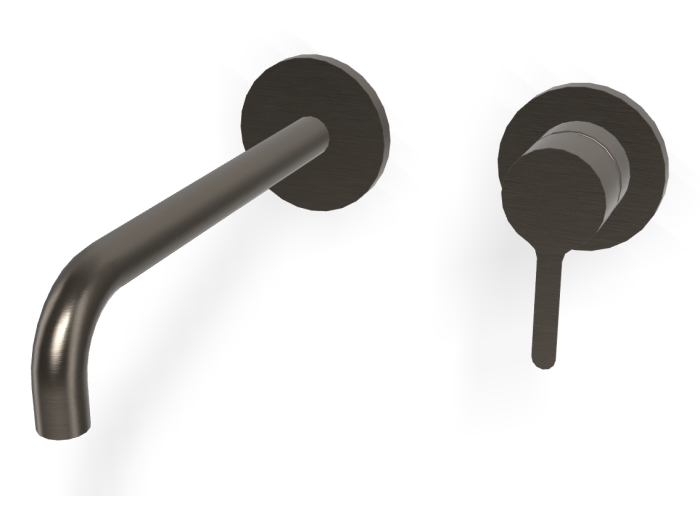 На изображении товар Смеситель для раковины Carlo Frattini Snap, настенный, однорычажный, с донным клапаном Click-Clack, излив 200 мм, внешняя часть, цвет брашированный чёрный хром от официального представителя в Москве