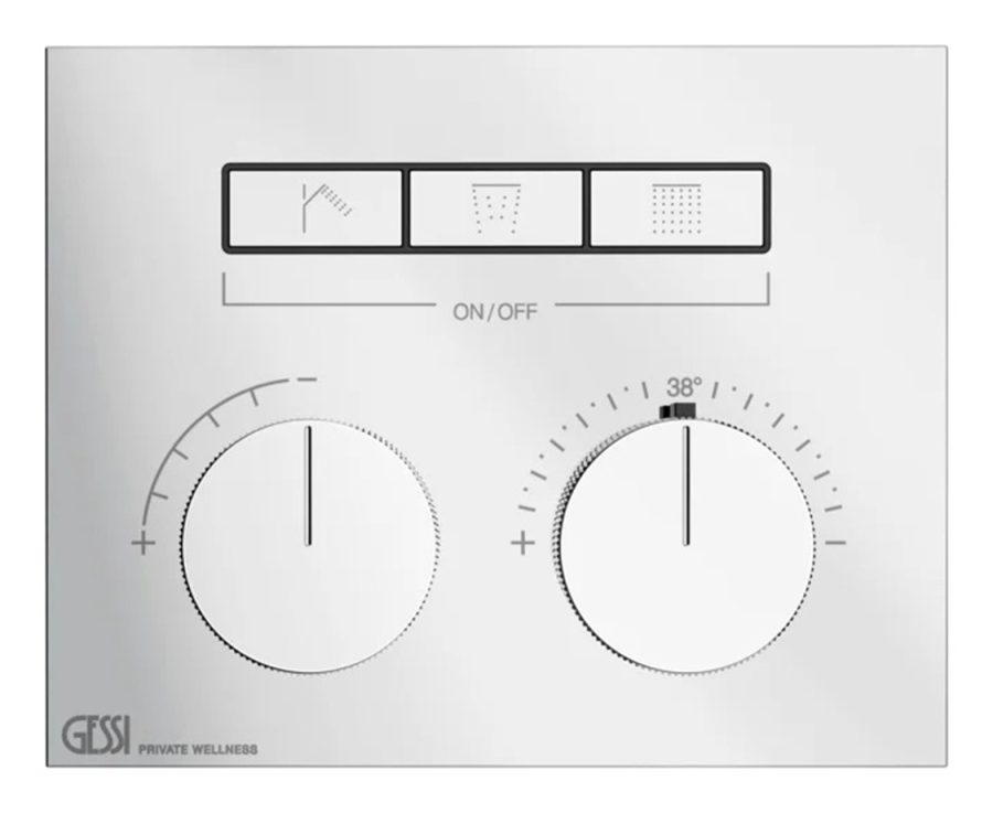 Термостат Gessi HI-FI, до 3 функций одновременно, с кнопками вкл/выкл, встраиваемый, внешняя часть, цвет Сhrome