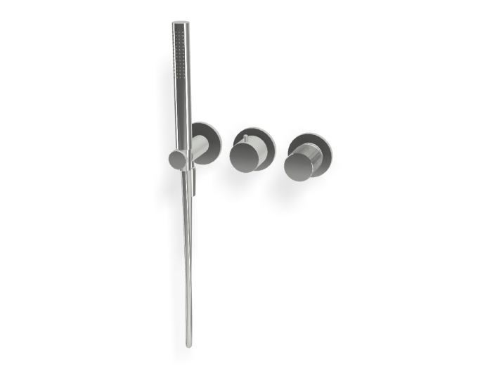 На изображении товар Смеситель для душа Carlo Frattini Spillo Tech, ручка G Collection, на 2 потребителя, с ручным душем, гибким шлангом хромалюкс 1500 мм, внешняя часть, цвет хром от официального представителя в Москве