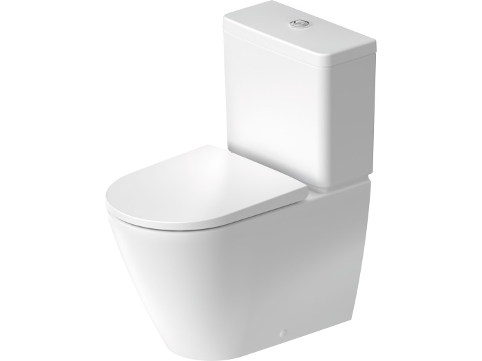На изображении товар Унитаз напольный Duravit D-Neo Rimless, 370 x 650 мм, безободковый, слив Vario, цвет белый от официального представителя в Москве