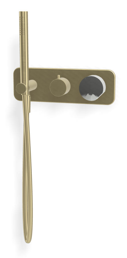 Смеситель для душа Carlo Frattini SO, с переключателем на 2 потребителя, ручным душем, гибким шлангом 1500 мм, без ручек, ширина 297 мм, внешняя часть, цвет брашированная шампань