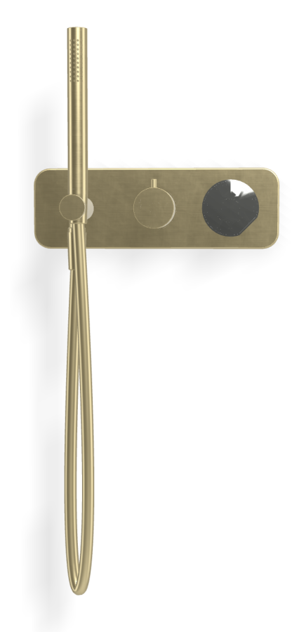 Смеситель для душа Carlo Frattini SO, с переключателем на 2 потребителя, ручным душем, гибким шлангом 1500 мм, без ручек, ширина 297 мм, внешняя часть, цвет брашированная шампань - изображение 1