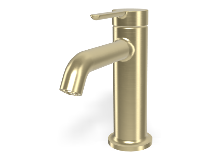 На изображении товар Смеситель для раковины Carlo Frattini Snap, с 2 гибкими шлангами, донным клапаном Click-Clack, глубина 142 мм, цвет брашированная шампань от официального представителя в Москве