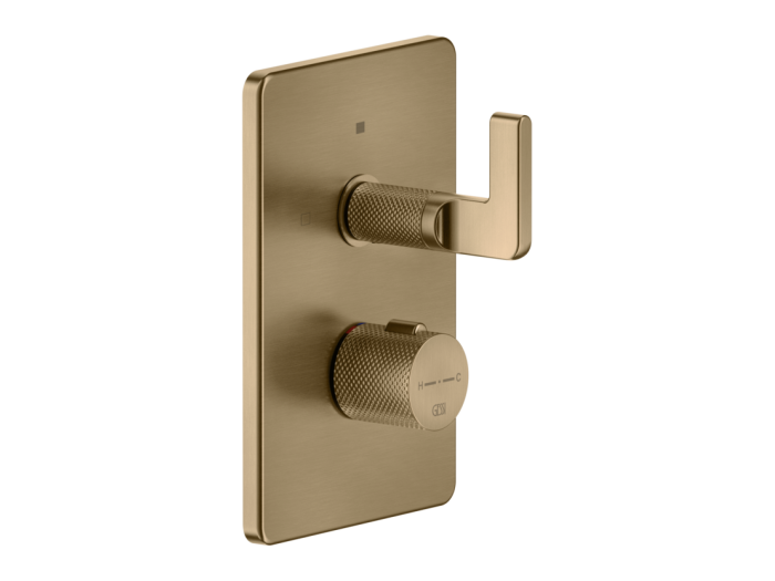 На изображении товар Термостат Gessi Inciso, встраиваемый, с переключателем на 2 выхода, цвет Warm Bronze Brushed PVD от официального представителя в Москве