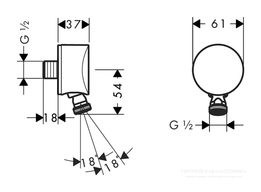 Шланговое подсоединение  ½’ Hansgrohe Fixfit Style New, поворотное, с клапаном обратного тока, цвет хром - изображение 1