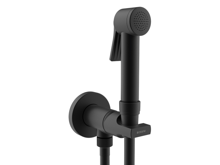 На изображении товар Гигиенический комплект ИЗ НАЛИЧИЯ Bossini Mono Paloma Flat Mixer Set : смеситель монокомандный, душ с кнопкой подачи воды, шланг 1250 мм. от официального представителя в Москве