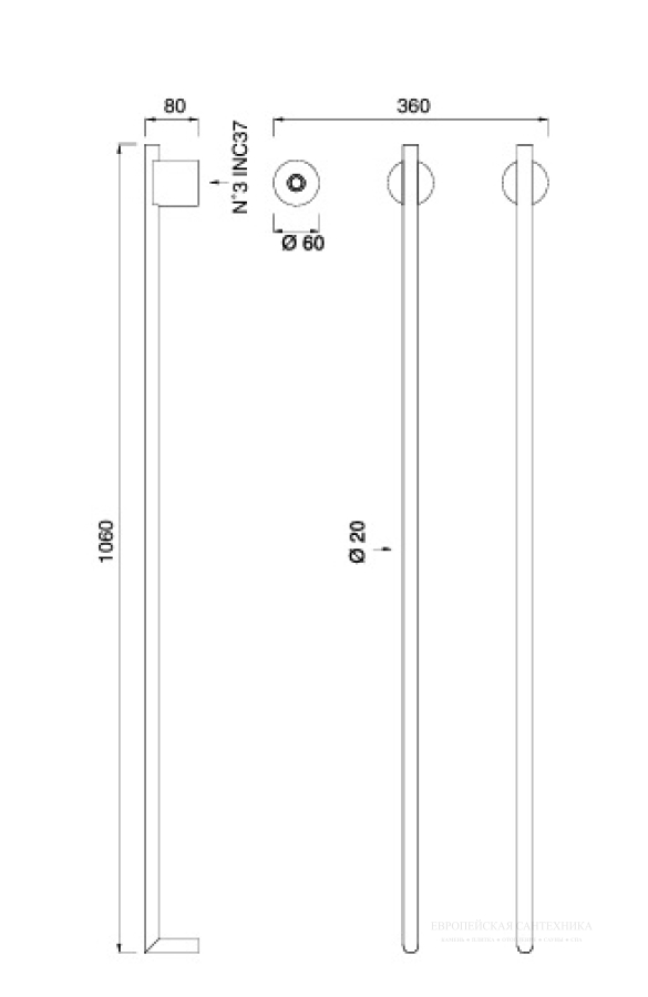 Полотенцесушитель CeaDesign Equilibrio электрический, 2 перекладины L 1060 мм, кнопка вкл., цвет Black Diamond сатинированный - изображение 1