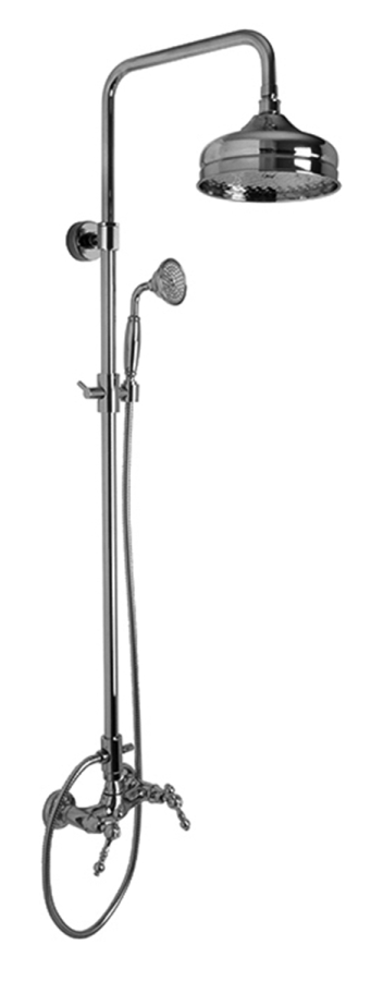 Душевая система Carlo Frattini Elizabeth/Epoque: смеситель, верхний Ø200 мм и ручной душ, шланг из латуни 1500 мм, стойка Н-1055-1287 мм, цвет золото