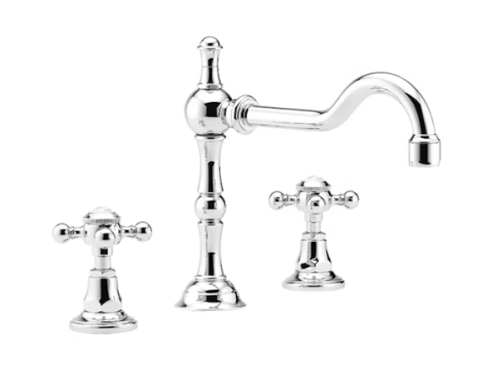 На изображении товар Смеситель для раковины THG 1900, на 3 отверстия, с поворотным изливом, с донным клапаном, цвет хром от официального представителя в Москве