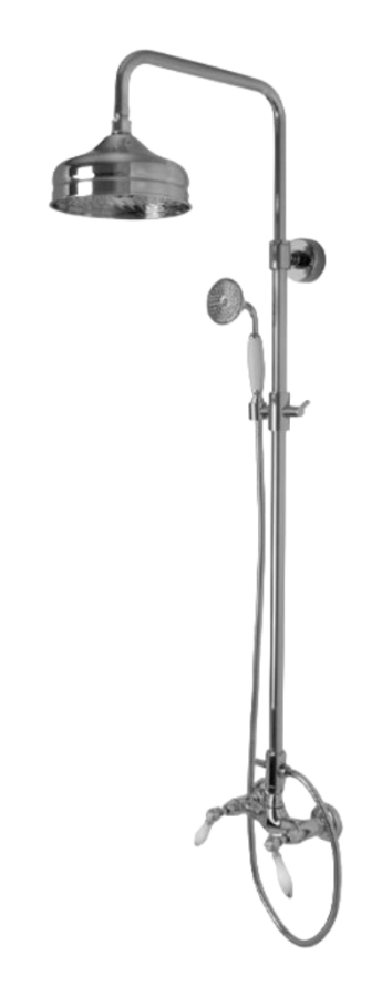 Душевая система Carlo Frattini Herend, смеситель, стойка с верхним душем Ø200 мм и душевым комплектом, керамические ручки, цвет хром