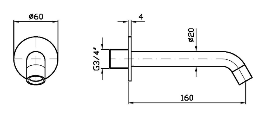 Излив Zucchetti Pan, настенный, L. 160 мм, цвет Brushed Metal Black - изображение 1