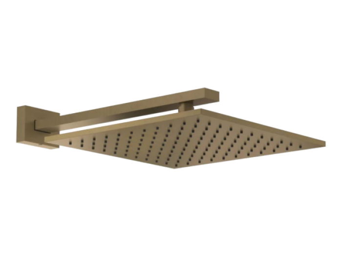 На изображении товар Верхний душ Gessi Rettangolo 300х300 мм, шарнирный, для настенного крепления, с защитой от известкового налёта, Н-101 мм, цвет Antique Brass от официального представителя в Москве