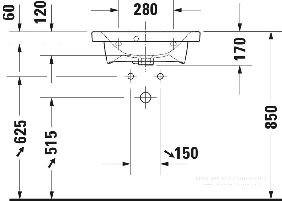 Раковина Duravit DuraStyle для мебели, 550х400 мм, с 1 отверстием под смеситель, цвет белый с покрытием WonderGliss - изображение 3