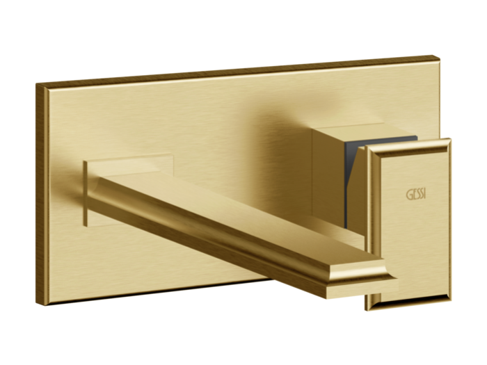 На изображении товар Смеситель для раковины Gessi Eleganza встраиваемый, однорычажный, с длинным изливом, внешняя часть, цвет Gold Brushed CCP от официального представителя в Москве