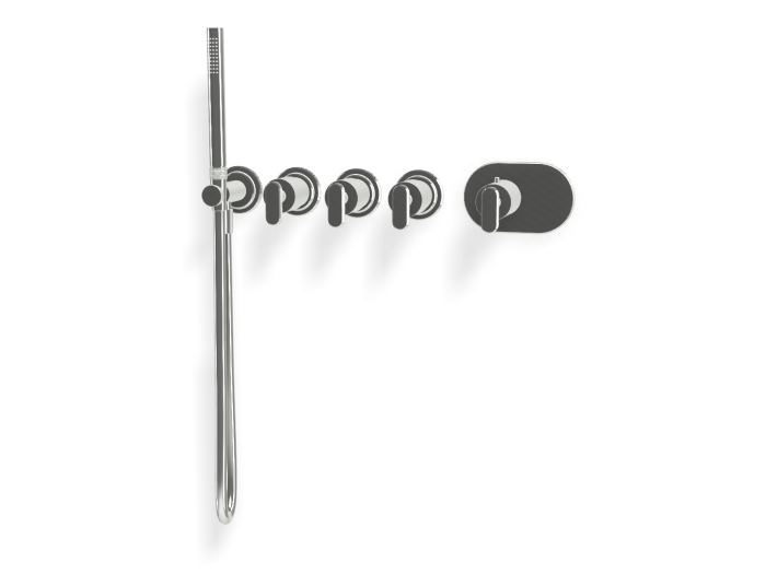 На изображении товар Термостат для душа и ванны Carlo Frattini Park Lane, встраиваемый, однорычажный, на 3 потребителя, с ручным душем, внешние части, цвет хром от официального представителя в Москве