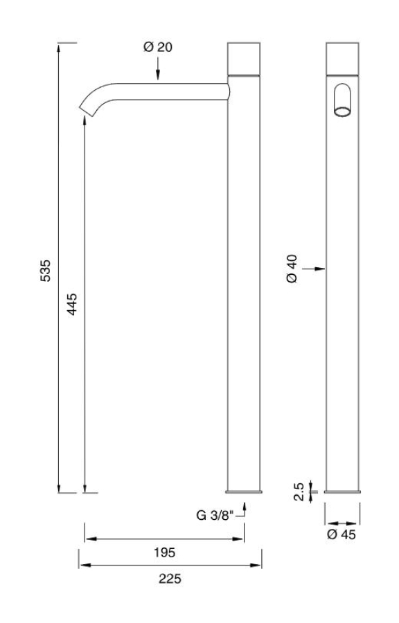 Смеситель для раковины Cea Design Giotto Plus, высокий излив, для настольной раковины, H. 535 мм, нержавеющая сталь, цвет Black Diamond сатинированный - изображение 2