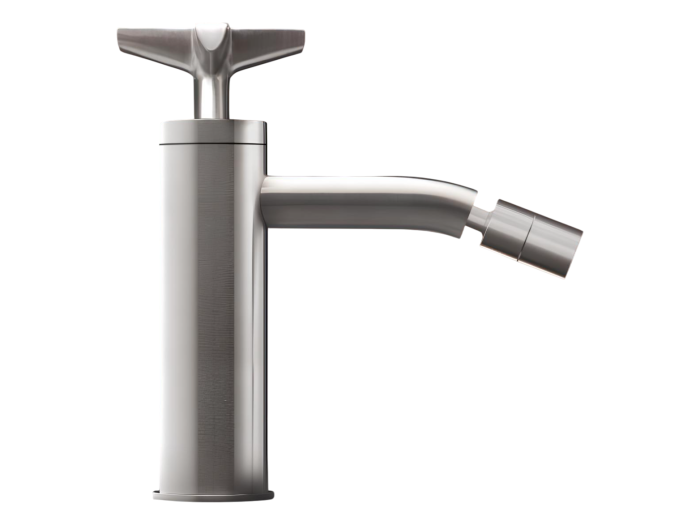 На изображении товар Смеситель для биде CeaDesign Cross, прогрессивный, регулируемый излив, цвет сатинированная сталь от официального представителя в Москве