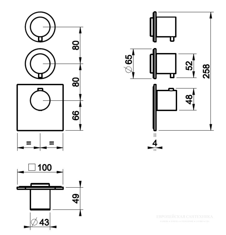 Термостат Gessi 316, высокой производительности, встраиваемый, на 2 потребителя, цвет Steel Brushed - изображение 4