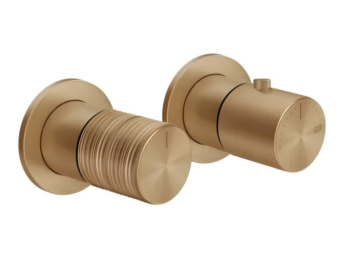 На изображении товар Термостат Gessi Habito, настенный, встраиваемый, на 2 потребителя, внешняя часть, цвет Warm Bronze Br. PVD от официального представителя в Москве