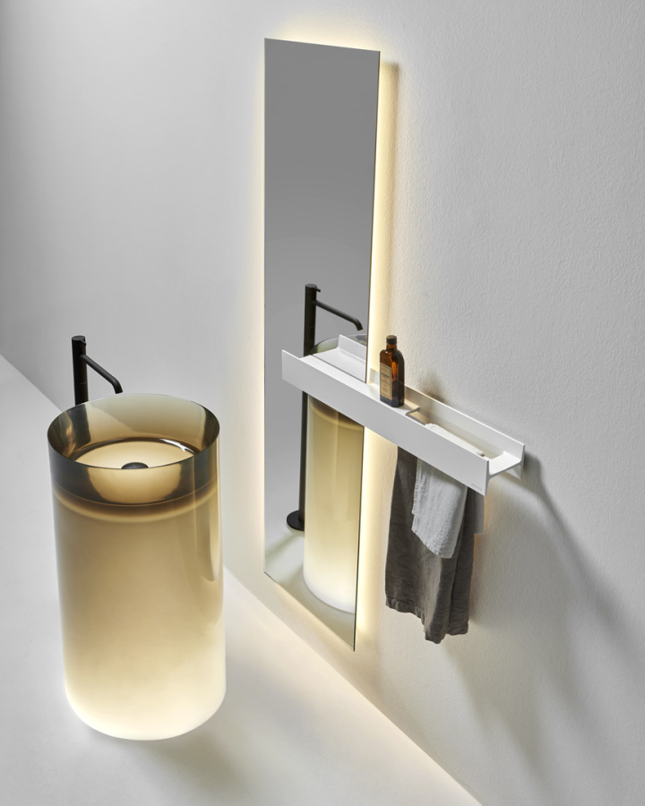 Раковина Antonio Lupi Breeze, напольная, Ø450хH900 мм, материал Cristalmood, LED подсветка, цвет Nebbia