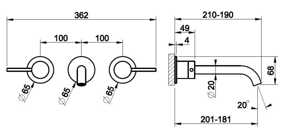 Смеситель для раковины Gessi 316, встраиваемый, длинный излив, настенный, цвет matte Black - изображение 1