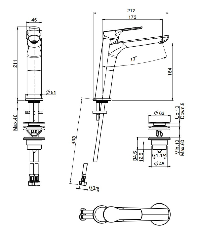 Смеситель для раковины Carlo Frattini Serie 4, однорычажный, с 2 гибкими шлангами с защитой от перекручивания, без донного клапана, Н-211 мм, цвет хром - изображение 1